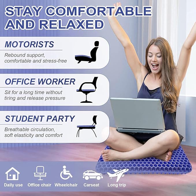 Gel Seat Cushion for Long Sitting Hip Pain, 20x20inch Jumbo Thick Soft & - Image 6