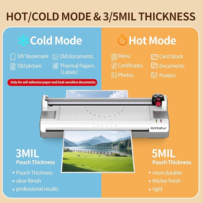 Laminator Machine 13Inch Wide with 120 Letter Size Laminating Sheets for A3/A4/A6,11X17 Thermal Hot&Cold 2 Roller Laminated 3-5Mil with Paper Cutter, Corner Rounder for Office Home School Teacher Use-DeskLoop Office