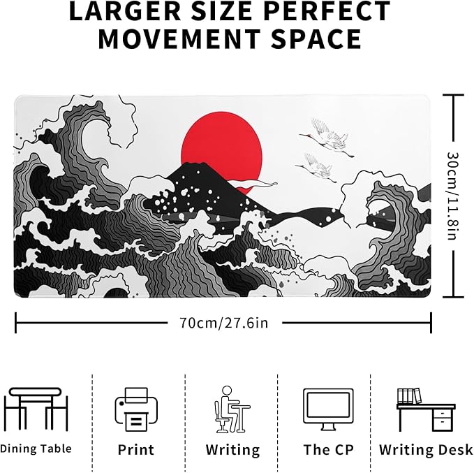 Japanese Red and Black Wave Gaming Mouse Pad Extended Large Mouse Mat Desk Pad - Image 2