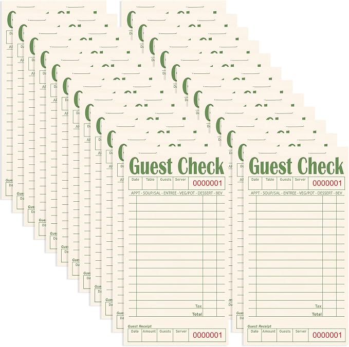 Guest Checks Books for Servers, Server Note Pads, 24 Pack, Natural Color Paper by ZPARIK