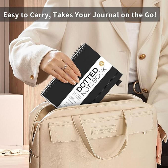 AHGXG Bullet Dotted Journal - Dot Grid Spiral Notebook A5, 160 Pages, 100 GSM Thick Paper, Waterproof Plastic Cover Journals for Bullet Journaling, Sketching, 5.7" x 8.3", Black-DeskLoop Office