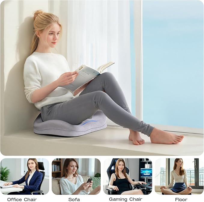 Seat Cushions for Office Chairs - Patented Extra Large Seat Cushion 21.2" W x 16.5" L - Memory Foam Seat Cushion for Tailbone Pain Relief, Sitting Pressure Relief (Light Grey)-DeskLoop Office