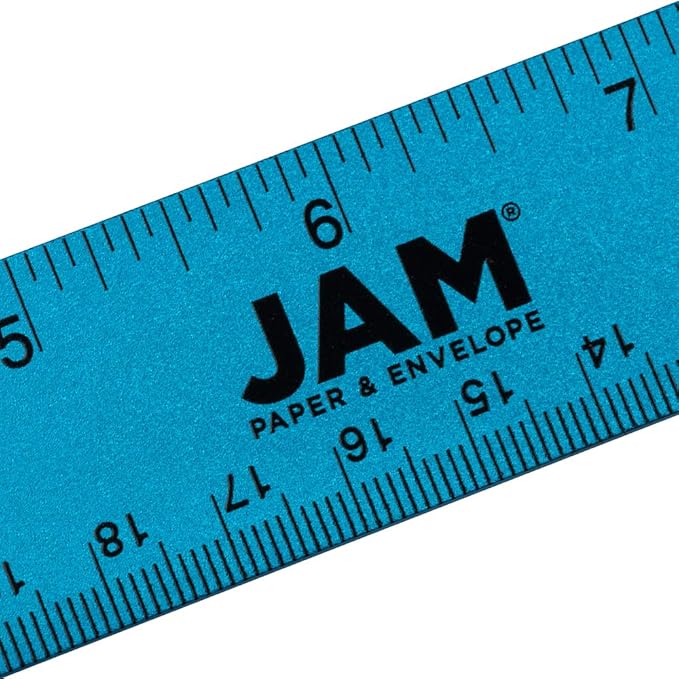JAM PAPER Strong Aluminum Ruler - 12 Inch - Metal Ruler with Non-Skid Cork Backing - Blue Metallic - Sold Individually-DeskLoop Office