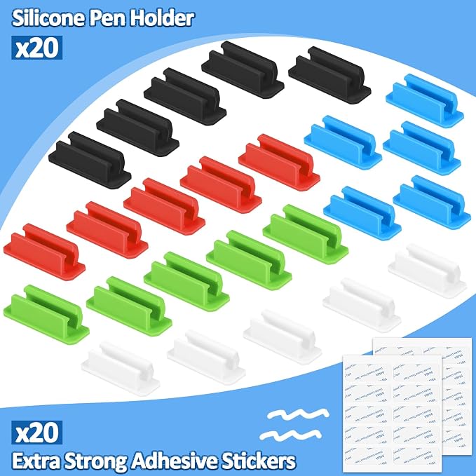 BOBOKA 20Pcs Pencil Holder for Desk, Adhesive Pen Holder for Classroom - Image 7