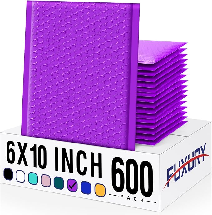Fuxury Bubble Mailers 6x10" 600 Pack Purple Padded Envelopes Usable Size 6x9" by Fuxury