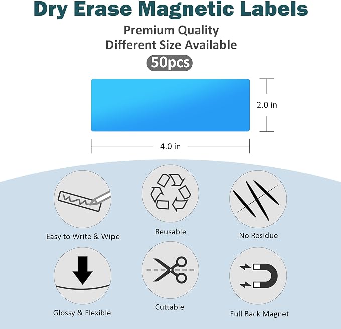 LLPT Dry Erase Magnetic Labels 2" x 4" 50 Packs White | Reusable Blank Writable - Image 5