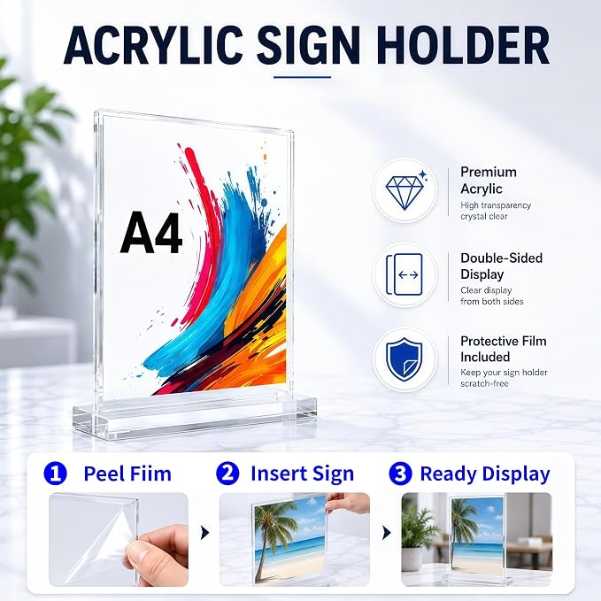 Amzlink® 10 Pack Acrylic Sign Holder 8.5 x 11, Double Sided Clear Tabletop - Image 3