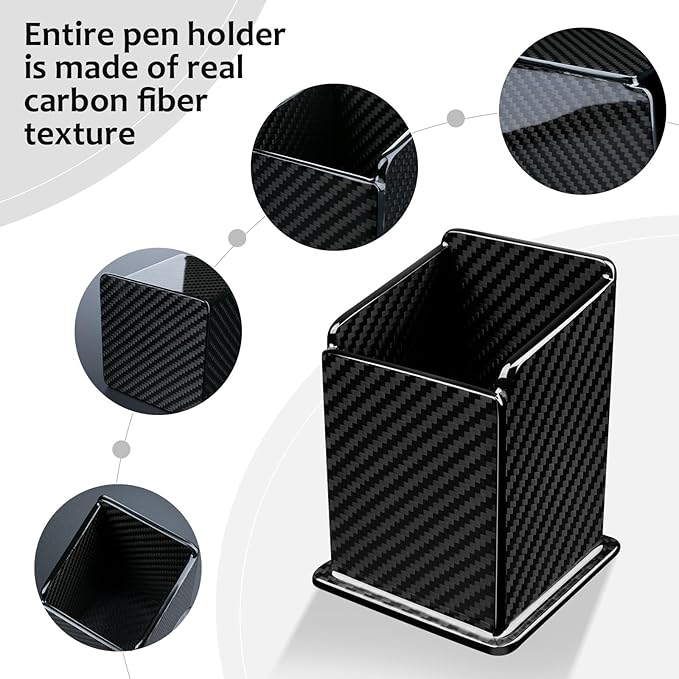 Carbon Fiber Pen Holder Pencil Holder for desk, Desktop Organizer and Black Pencil Cup for Office, School, Home,Glossy Black-DeskLoop Office