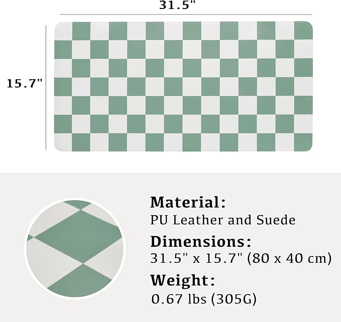 Ohocut Checkered Desk Mat, Large Cute Aesthetic Retro PU Leather Computer - Image 3