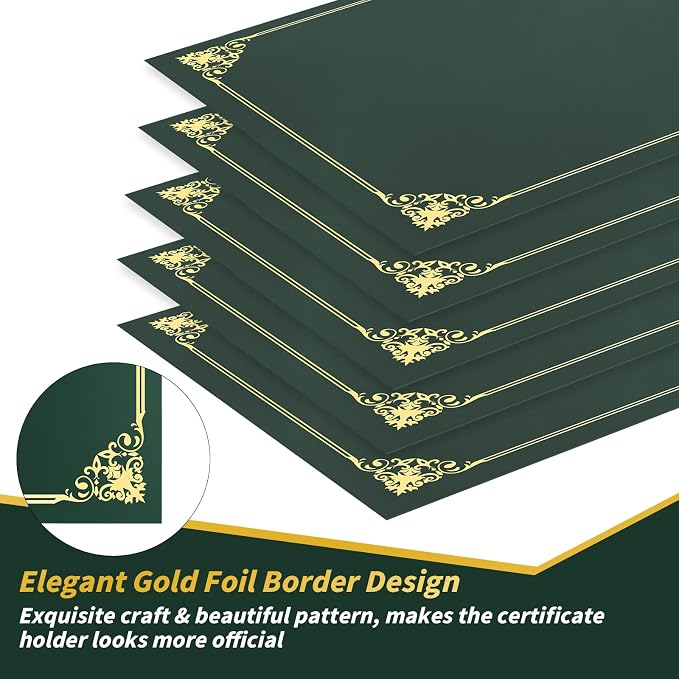 150 Pcs Certificate Holders Bulk, Hunter Green Diploma Covers Gold Foil Border - Image 3