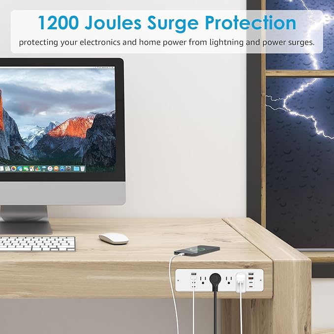 HHSOET 16 in 1 Recessed Power Strip Flat Plug, 30W Fast Charging Furniture Outlet with USB, Conference Recessed Surge Protection with 8 AC Plugs, 4 USB Ports 4 USB-C, 6ft Power Cord.(White)-DeskLoop Office
