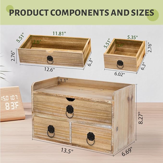 Washed White Wood Desk Organizer, Mini Desktop Organizer - Image 3