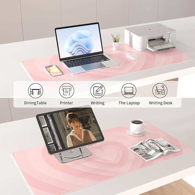 Colorful Star Large Mouse Pad Pink, Girly Desk Mat Aesthetic PU Leather Laptop - Image 4
