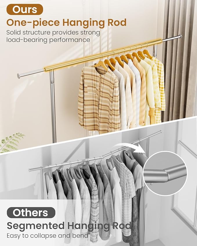 Heavy Duty Clothing Rack, Metal Clothes Rack Load 450 LBS, Rolling Coat Racks for Hanging Clothes with Lockable Wheels, Wardrobe Closet Garment Racks for Bedroom, Silver-DeskLoop Office