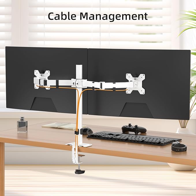 Suptek Dual Monitor Desk Mount, Adjustable Dual Monitor Arm for 2 Monitor Screens up to 38 inch, Extra Tall 15.75" Pole Monitor Stand for Desk, Holds up to 22 lbs,White(MD9442MW)-DeskLoop Office