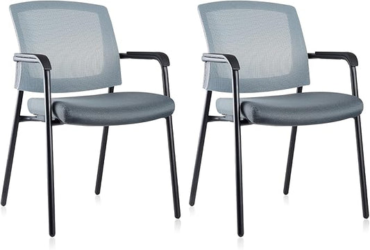 CLATINA Office Reception Guest Chair Mesh Back Stacking with Ergonomic Lumbar Support and Thickened Seat Cushion for Waiting Conference Room Gray 2 Pack-DeskLoop Office