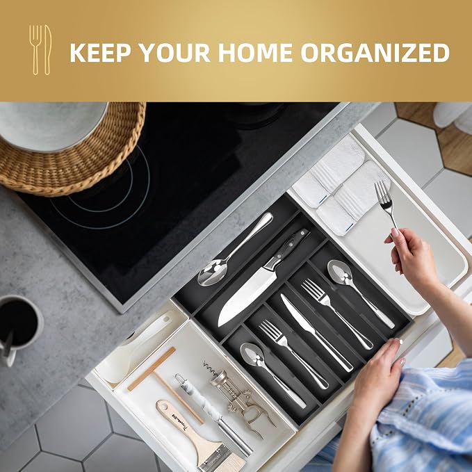 Besilord Silverware Organizer Kitchen Drawer Organizer Utensil Organizer Bamboo - Image 5