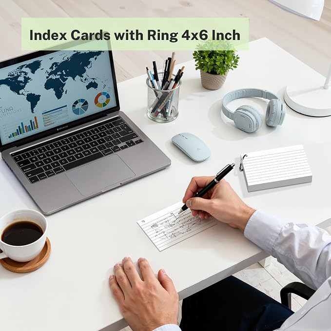 160 Pcs Index Cards with Ring 4 x 6 Inch White Heavyweight Ruled Flash Cards - Image 3