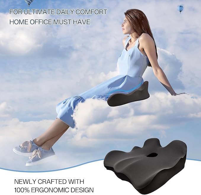 Seat Cushion, X-Large Memory Foam Office Chair Cushion, for Pressure Relief Sciatica & Pain Relief for Long Sitting Hours on Office/Home Chair, Car (Grey)-DeskLoop Office