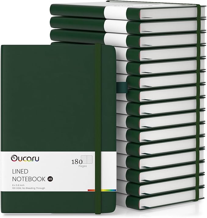 Oucaru Lined Journal Notebook, 16 Pack, 180 Pages, A5 Journals by Oucaru