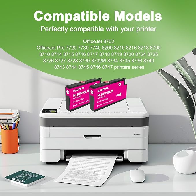 952XL Magenta Ink Cartridges with Upgrade Device Replacement for HP 952XL 952 XL for HP Officejet Pro 7740 8720 8710 8210 8715 8740 8702 8730 8725 Printers (952XL Magenta High-Yield 2 Packs)-DeskLoop Office