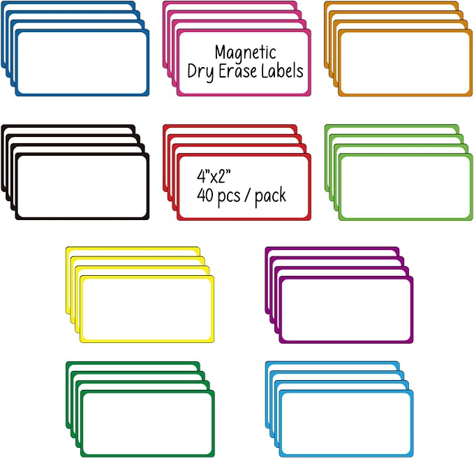 ZazzyKid Dry Erase Magnetic Labels: 40PCS, 4x2” Magnets Name Tags Plates by ZazzyKid