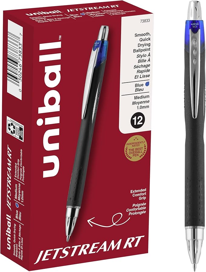 uniball Jetstream RT Retractable Ballpoint Pen, Medium Point, 12 Pack by uni-ball