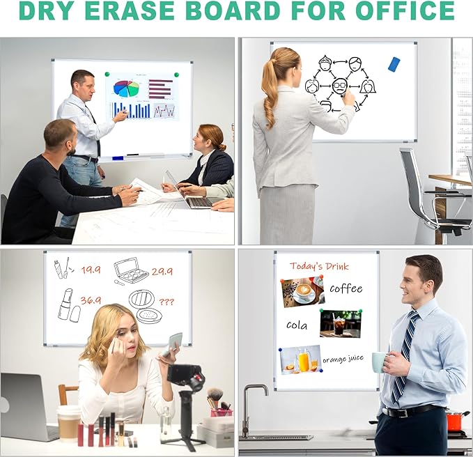 H-Qprobd 3' x 2' Magnetic Whiteboard Large Dry Erase White Board 36"x24" Aluminum Presentation Whiteboard with Long Pen Tray, 6 Markers, 2 Erasers &12 Magnets-DeskLoop Office
