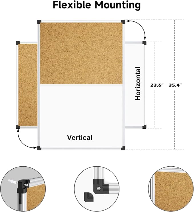 XBoard Magnetic White Board and Bulletin Corkboard Combination, 36 x 24 Inch - Image 2