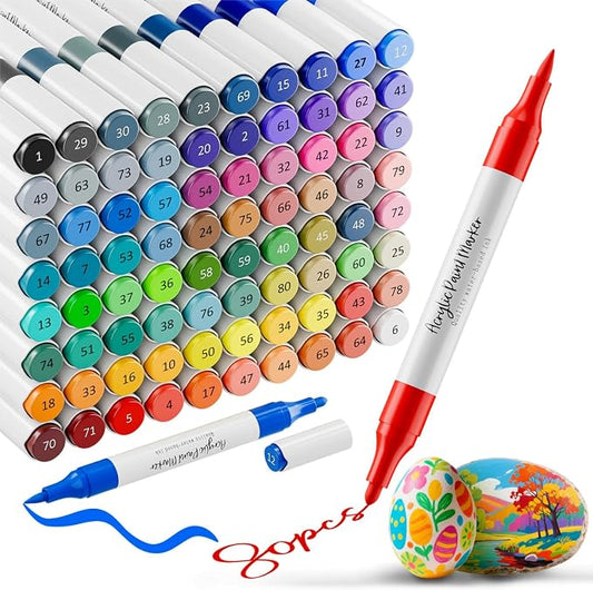 WELLOKB 80 Colors Dual Tip Acrylic Paint Markers, Fabric Markers, Brush Tip by WELLOKB