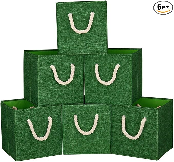 Green Foldable Polyester Fabric Storage Bins Cube Organizers,10.5x10.5x11inch,for Organizing The Clutter In The Home or Office,Set of 6,Q-ST-52-6-DeskLoop Office