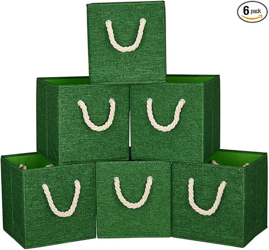 Green Foldable Polyester Fabric Storage Bins Cube Organizers,10.5x10.5x11inch,for Organizing The Clutter In The Home or Office,Set of 6,Q-ST-52-6-DeskLoop Office