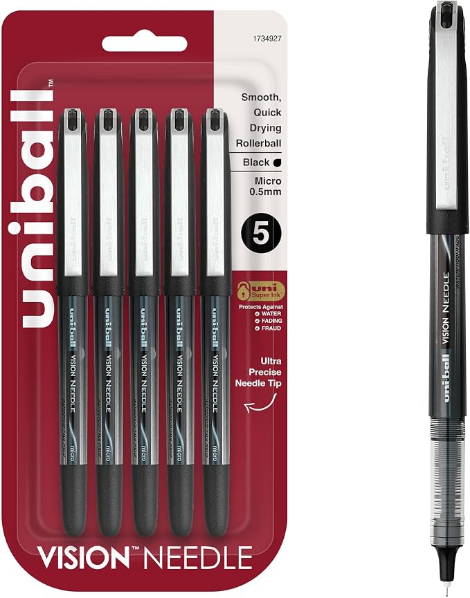 uniball Vision Needle Rollerball Pens, Micro Point, 5 Pack by uni-ball