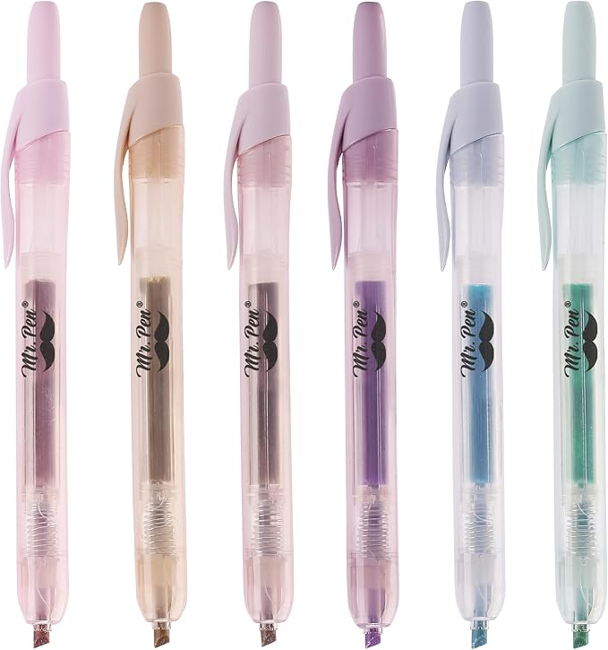 Mr. Pen- Retractable Highlighters, 6 Pack, Muted Pastel Colors | Chisel Tip by MrPen