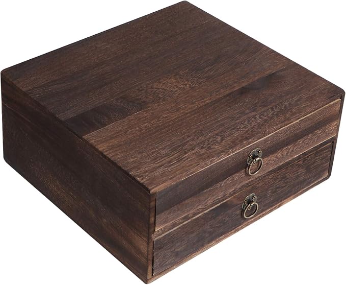Cabilock Wooden Desktop Drawer Organizer Vintage Wood Box by cabilock