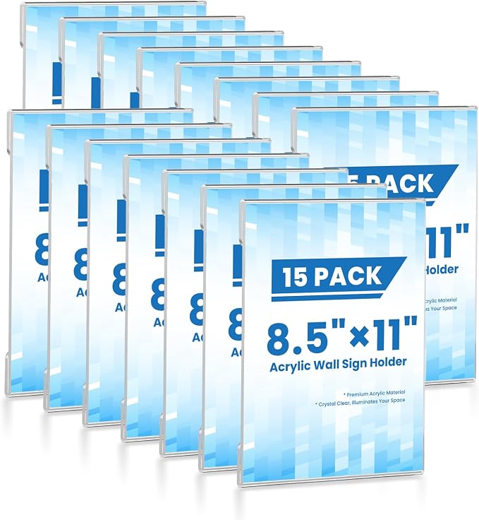 15 Pack 8.5x11 Acrylic Sign Holder Wall Mount, Acrylic Frame Photo Menu Stands by Unknown