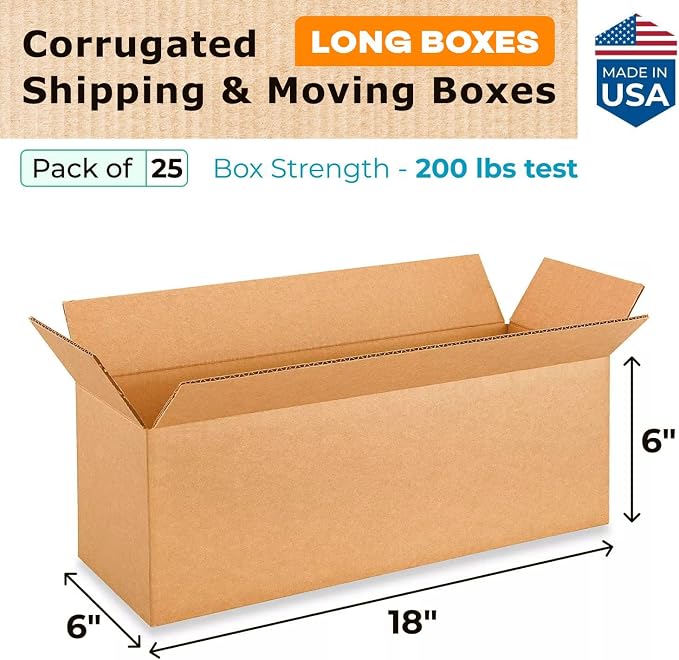 Long Moving & Shipping Boxes 18"L x 6"W x 6"H - Image 2