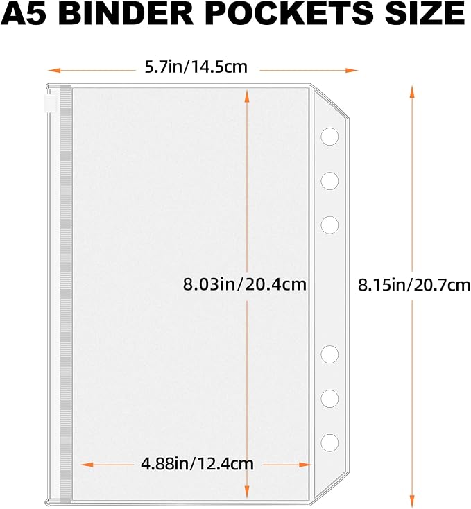 Antner 12PCS A5 Binder Pockets 6 Holes Budget Cash Envelopes - Image 2