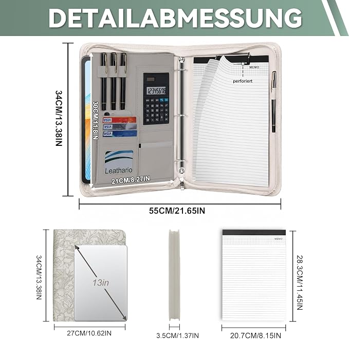 Leathario Portfolio Binder, Includes 5 Sheet Protectors and a Pen, 13 Inch - Image 3