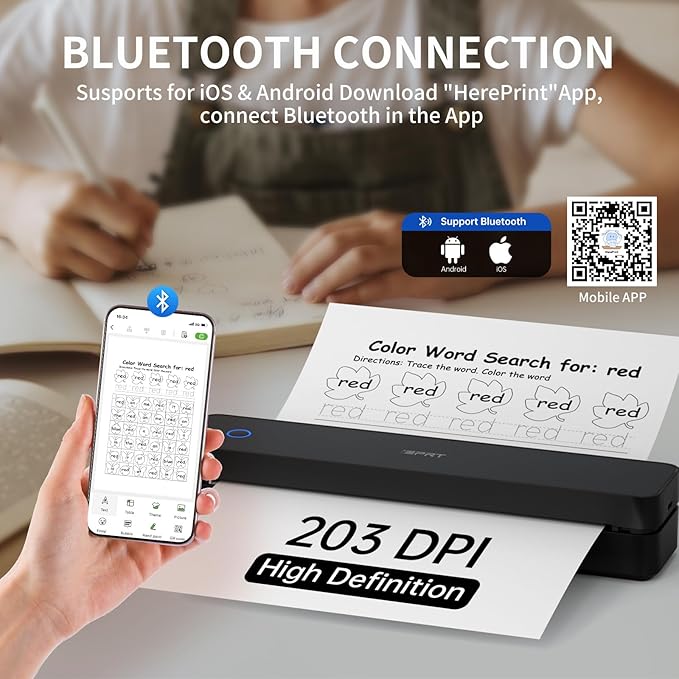 iDPRT Portable Printer Wireless for Travel, Inkless Bluetooth Thermal Printers for Home,Office,Vehicles203DPI,Supports 8.5" x 11" US Letter&A4 A5 Size,Compatible with Android and iOS Phones&PC-DeskLoop Office