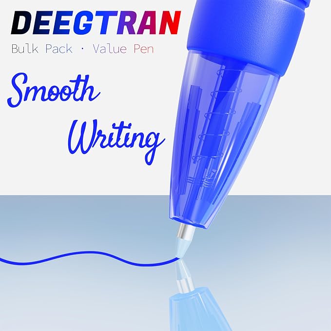 deegtran Pens Bulk, 30 Pack No Bleed Blue Ink Click Pens - Image 3