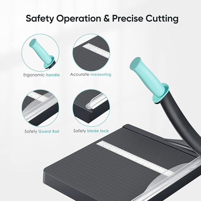 Paper Cutter, A4 Paper Trimmer with Safety Guard, 12" Cut Length Paper Cutting Board, Guillotine Trimmer with 16 Sheets Capacity, Paper Slicer for Scrapbooking Craft, Coupon, Label, Cardstock-DeskLoop Office