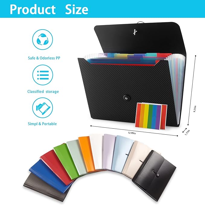 Nicfaec Expanding File Folder, 13 Pockets, Polypropylene - Image 9