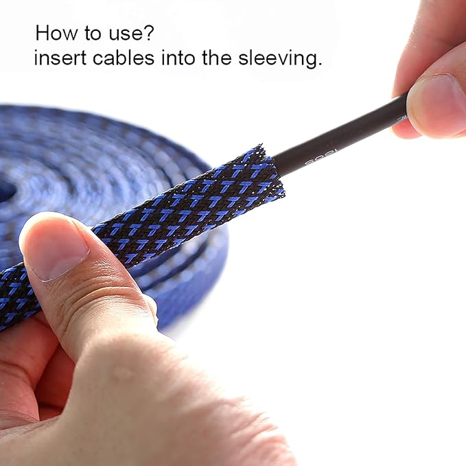 25ft - 3/4 inch PET Expandable Braided Sleeving – BlackBlue – Alex Tech Braided - Image 6
