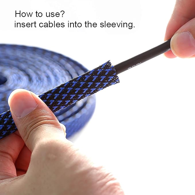 25ft - 1 inch PET Expandable Braided Sleeving – BlackBlue – Alex Tech Braided - Image 6