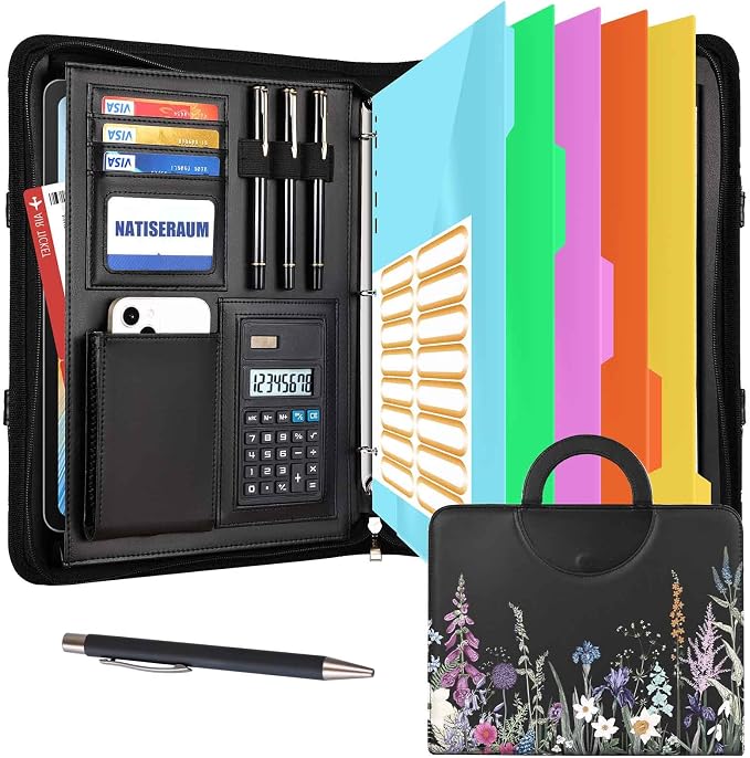 Portfolio Binder 3 Ring Includes Pen and 5 Dividers by NATISERAUM