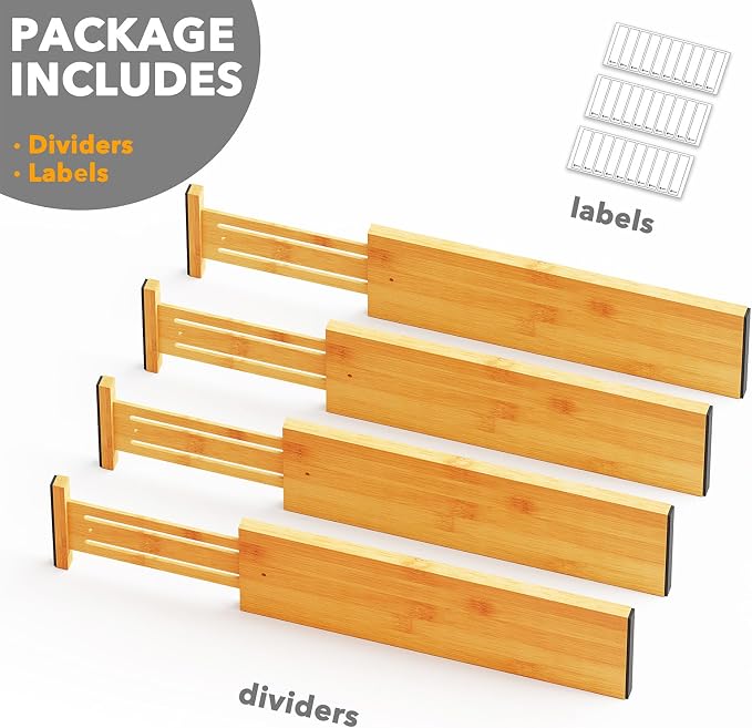 SpaceAid Bamboo 4 Pack Dresser Drawer Dividers, 4.65“ High Adjustable 17“-22” - Image 7