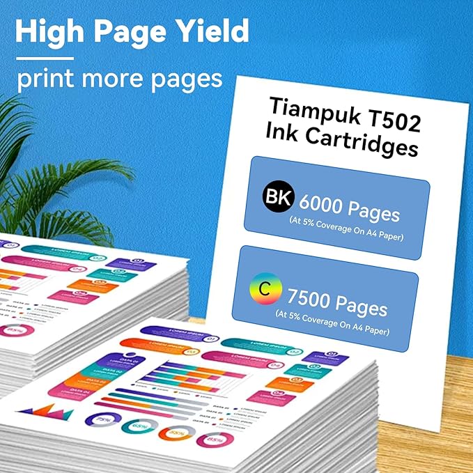 5 Pack T502 502 Ink Refill for Ecotank ET-4850 ET-4760 ET2750 ET-3760 ST-4000 ET-15000 ET-2850 ST-2000 ET-3710 ET-3850 ET-3750 ET-3830 ET4750 ET3700 ST3000 ET2700 ET2760 Printer-DeskLoop Office