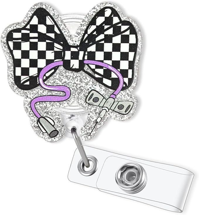 Checkered Bow Phlebotomy Nurse Badge Reel Retractable, Cute Phlebotomist by Bydevia