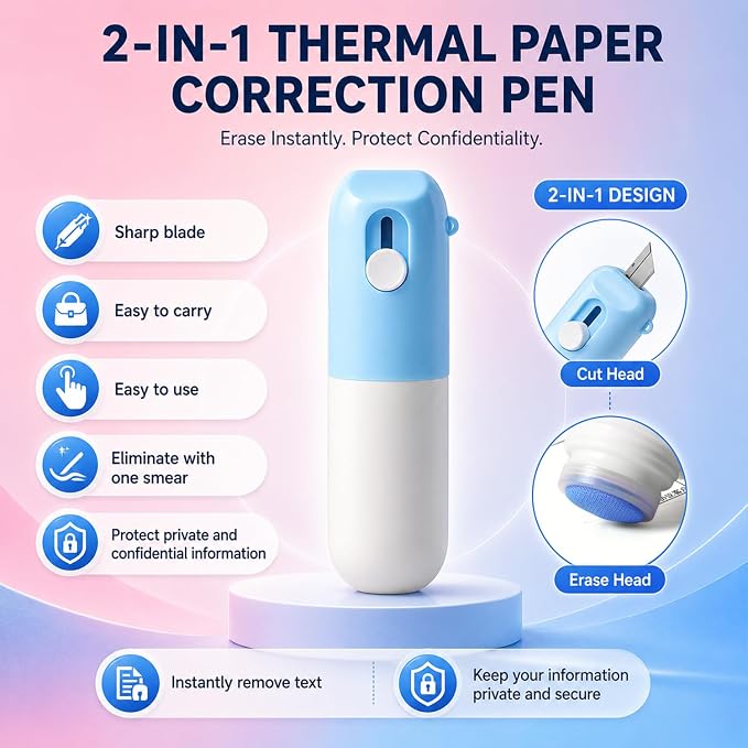 2PCS 2-in-1 Box Cutter & Thermal Paper Eraser, Water-Based Thermal Paper Eraser - Image 3